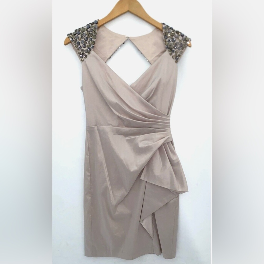 Maggy London Champaign Asymmetrical Ruched Dress - Like New Confition